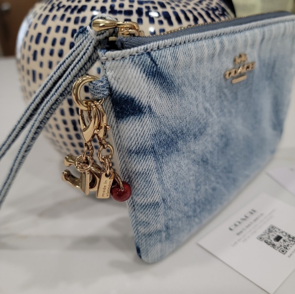 Coach Denim Corner Wristlet With Charms - Picture 6 of 10